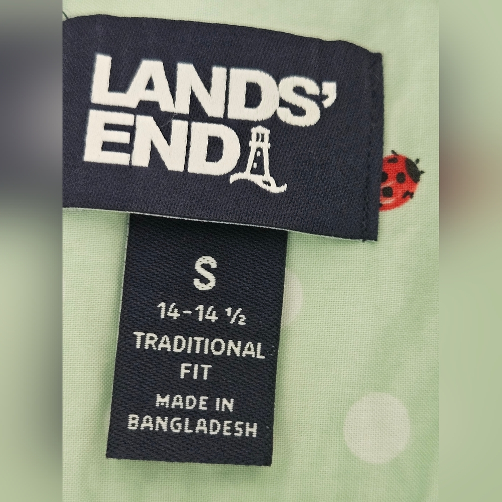 LAND'S END Men's Shirt Short Sleeves Button up Casual Sage with Lady Bugs Size S - Picture 3 of 8